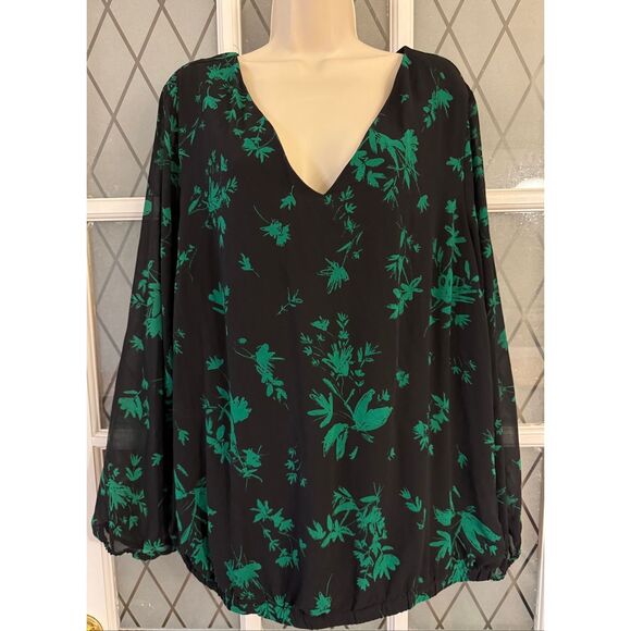 Torrid Floral Print Chiffon Crossback Blouse Womens Plus Size 3X Black Green - Picture 3 of 7